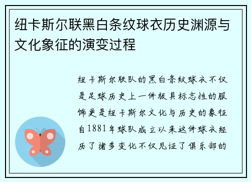 纽卡斯尔联黑白条纹球衣历史渊源与文化象征的演变过程